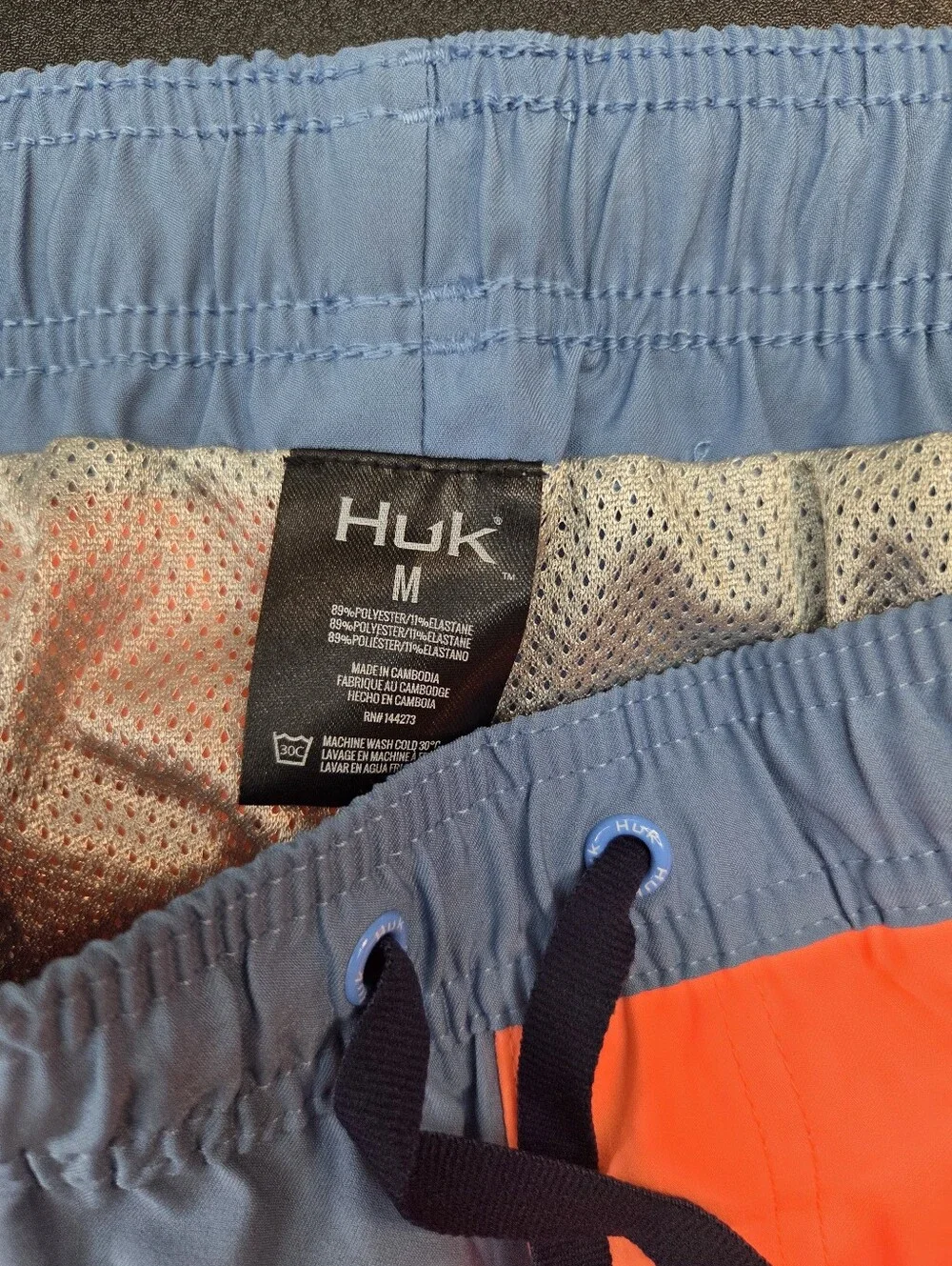 HUK Men’s Performance Fishing Shorts Medium Blue Orange Colorblock #1488